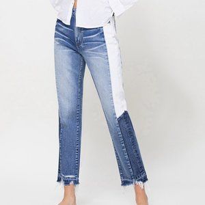 VERVET Super High Rise Straight Crop W Side Blocking Panel